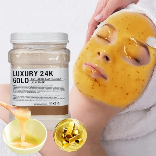 Fokiabin Jelly Mask for Facials Professional Natural Gel Face Masks, Hydrating Rubber Mask, 23 Fl Oz Jar Face Mask SkinCare(24K Gold)