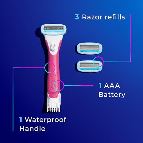 Schick Hydro Silk TrimStyle Razor for Women with Bikini Trimmer | 5-Blade Womens Razor with Trimmer, 2-in-1 Waterproof Pubic Hair Trimmer & Razor | 1 Handle & 3 Razor Blade Refills