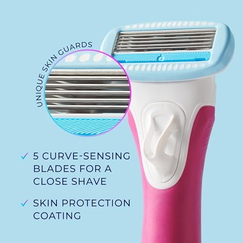 Schick Hydro Silk TrimStyle Razor for Women with Bikini Trimmer | 5-Blade Womens Razor with Trimmer, 2-in-1 Waterproof Pubic Hair Trimmer & Razor | 1 Handle & 3 Razor Blade Refills