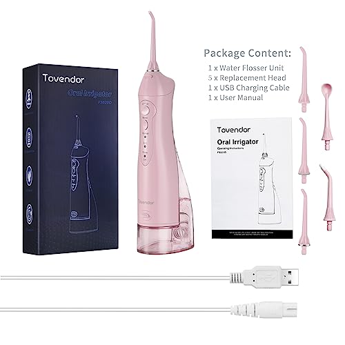 TOVENDOR Electric Water Flosser, Cordless Dental Oral Irrigator - 3 Modes, 5 Tips for Family Hygiene