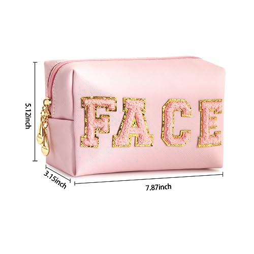 Vorey 6PCS Preppy Makeup Bag for Women Travel Toiletry Bag Chenille Letter Cosmetic Bag PU Leather Waterproof Pouch Cute Zipper Organizer