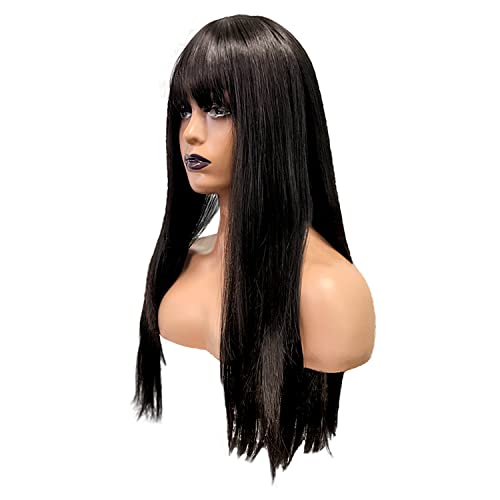 Singolas Long Black Wig with Bangs Straight Wigs for Women High Density Middle Part Black Hair Wigs Synthetic Wigs for Daily Party Use 20’’