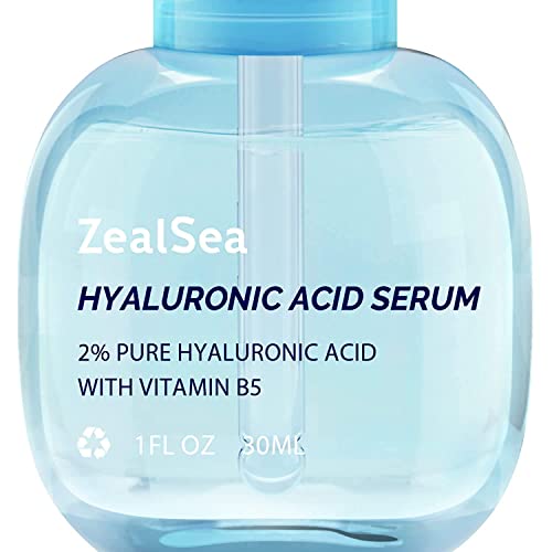 Hyaluronic Acid Serum for Face, Hyrating Serum, Microneedling Serum, EWG Certified Zealsea for Sensitive Skin, Vegan Fragrance Free Non-Comedogenic Absorb Quickly, Pure Hyaluronic Acid Anti-Aging 1oz