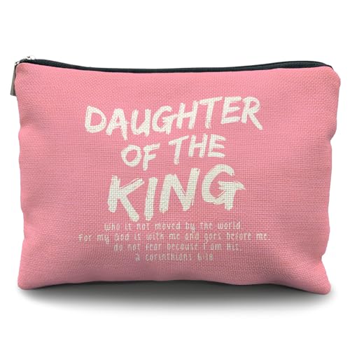 Likjad bible verse makeup bag，Daughter of the king makeup bag，christian makeup bag Cosmetic Bag，inspirational gifts for women，christian gifts for women faith，christian gifts for girls(pink)