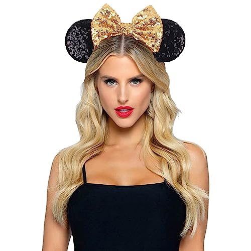 JOYFISCO Mouse Ears Headbands Shiny Bow Mouse Ears Headband Glitter Party Princess Decoration Cosplay Costume for Women Girls