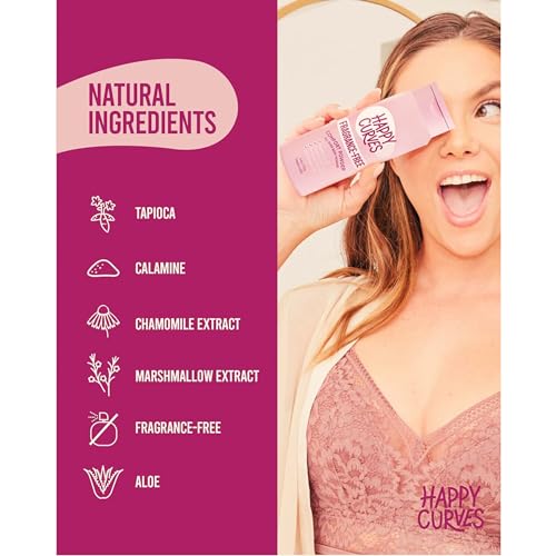 HAPPY CURVES Comfort Powder: Talc Free Anti Chafe Body & Foot Powder Deodorant to Control Inner Thigh Chafing, Private Areas, and All Over Body for Women (4 Ounce (Pack of 1), Fragrance-Free)