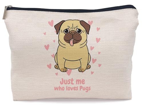 Lacosu Bulldog Makeup Bag Cosmetic Bags for Women, Pug Gifts for Pug Lovers, Pug Mom Gifts, Just Me Who Loves Pug Small Makeup Cosmetic Bag for Purse