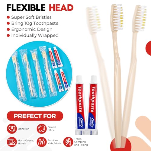 Qinyoung 30 Pack Disposable Toothbrushes with 10g Toothpaste Individually Wrapped Disposable Travel Toothbrushes Kit Bulk Toothbrushes for Homeless Nursing Home Hotel Charity