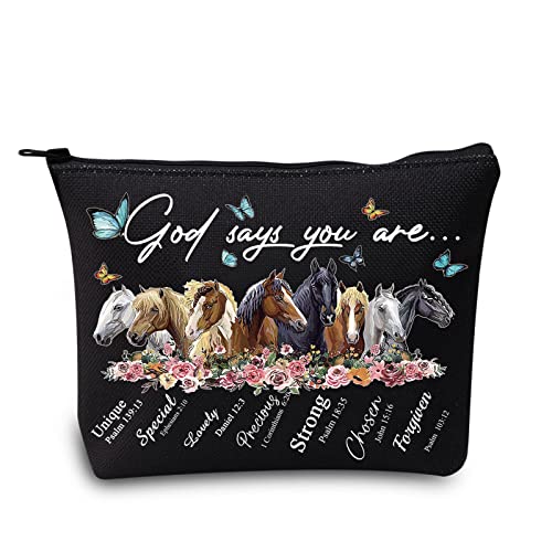 LEVLO Horse Cosmetic Make Up Bag Gift For Horse Lover God Says You Are Unique Special Lovely Chosen Makeup Zipper Pouch Bag (God Says Horse)