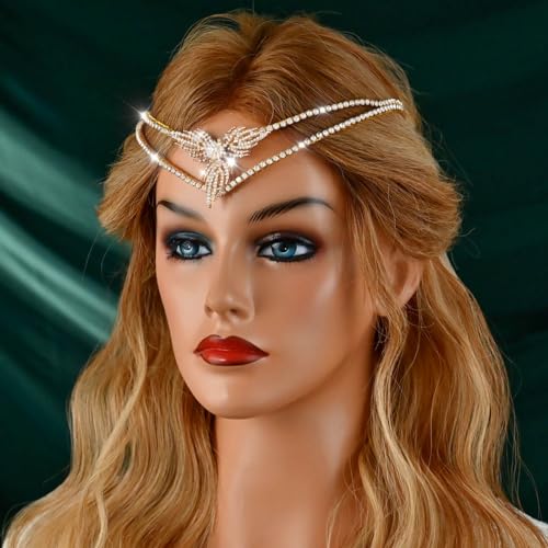 Gortin Rhinestones Bride Wedding Headband Gold Leaf Bridal Headpiece Crystal Wedding Headwear Hair Accrssories for Women and Girls (Gold)