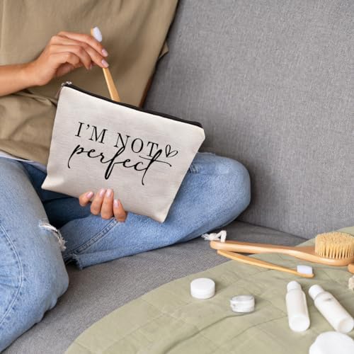 uinwk I'm Not Perfect I'm Limited Edition Canvas Makeup Bag, Inspirational Positive Gifts for Women Cosmetic Bag, Mental Health Gifts