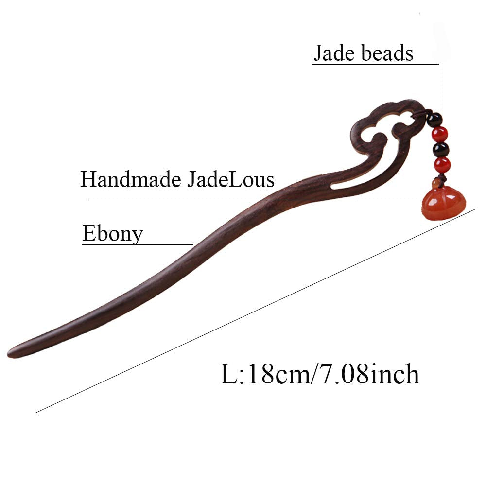 TOP SEWING Chinese Jade Retro Handmade Wooden Hairpin Classical Red Lotus Hair Sticks Headdress Hair Chopsticks for Long Hair Party Daily