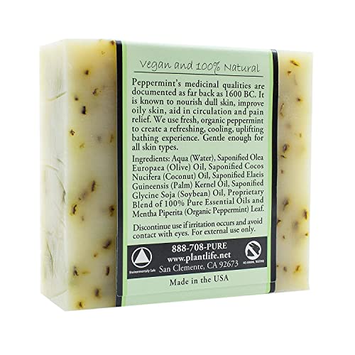 Plantlife Peppermint 3-pack Bar Soap - Moisturizing and Soothing Soap for Your Skin - Hand Crafted Using Plant-Based Ingredients - Made in California 4oz Bar