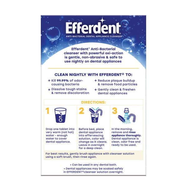 Efferdent PM Overnight Anti-Bacterial Denture Cleanser Tablets 90 ea (Pack of 6)