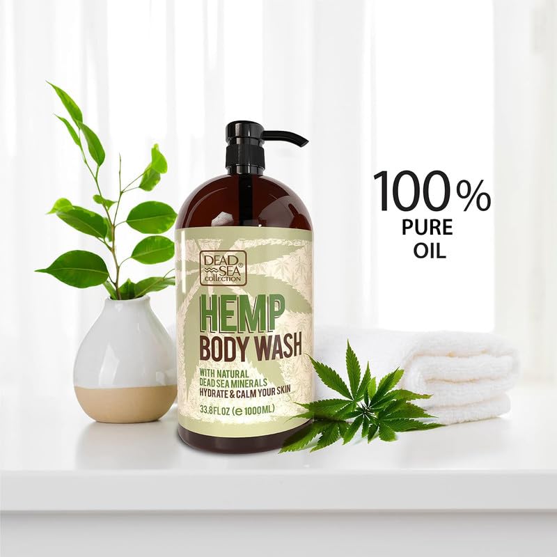 Dead Sea Collection Hemp Body Wash for Women and Men - with Pure Dead Sea Minerals and Hemp Seed Oil - Cleanses and Moisturizes Skin - Pack of 2 (67.6 fl. oz)