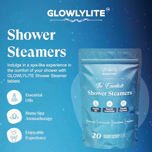 Glowlylite Shower Steamers Aromatherapy - 20 Packs Shower Bombs Essential Oils for Home Spa Bath, Self Care, Stress Relief (Blue)