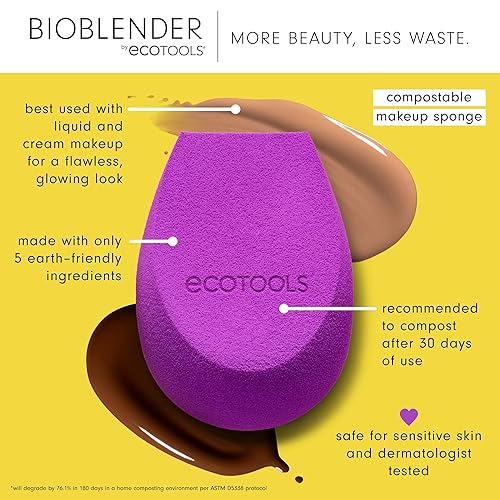 EcoTools Bioblender Makeup Sponge Duo, Compostable Makeup Blender, For Liquid & Cream Foundation, Seamless Application, Eco-Friendly Beauty Sponge, Cruelty-Free & Latex Free, 2 Count