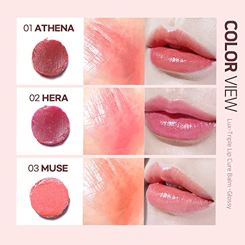 Natural Tinted Lip Balm Sold 4 Million Units in South Korea | Lux Triple Lip Cure Glossy Balm ATHENA (Red Orange)(0.17oz)