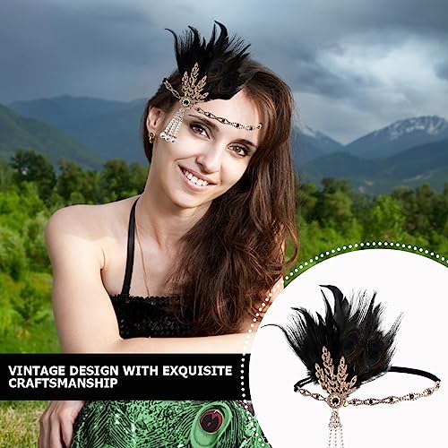 FERCAISH 1920s Flapper Headband, Roaring 20s Black Feather Crystal Headband Bachelor Party Feather Headband, Great Hair Accessories for Women