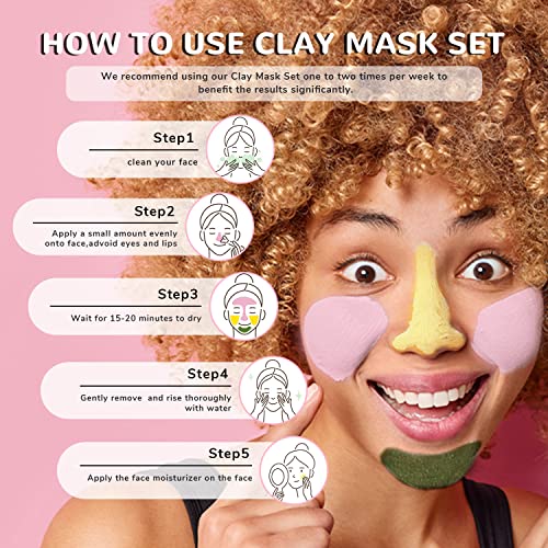 ANAI RUI Turmeric Vitamin C Clay Mask -Rose Facial Mask –Avocado Green Tea Mud Mask,Facial Mask Skincare for Deep Cleansing,Purify Pores SPA Mask Set,Facial Mask Set Gifts Set 2.5 oz each