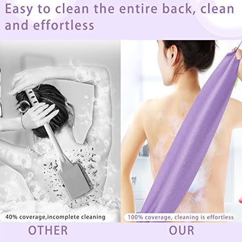 4 Pcs Exfoliating Back Scrubber with Handles,Nylon Back Exfoliator Extended Length Back Washers Stretchable Exfoliating Washcloth Pull Strap Shower Scrubber for Body Cleans Skin Massages for Women Men