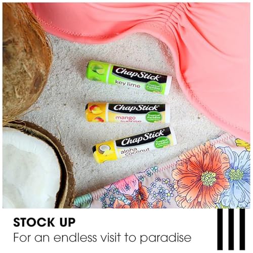 ChapStick Lip Care Set, Tropical Paradise Collection 3-Pack – Mango Sunrise, Key Lime & Aloha Coconut Lip Balm, 0.15 Oz Ea