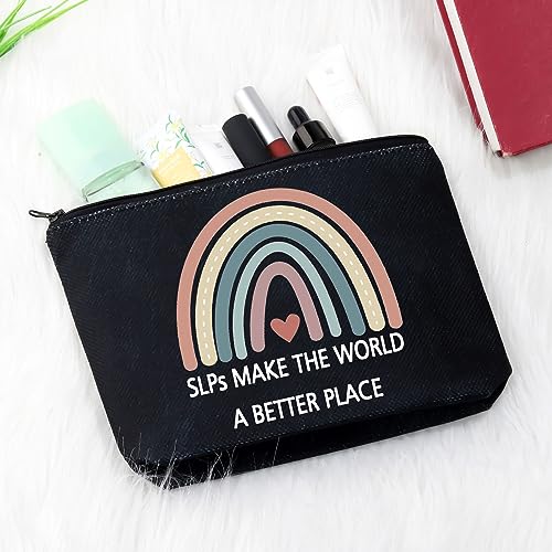 GJTIM SLP Rainbow Zipper Pouch Speech Therapy Gift SLPs Make The World A Better Makeup Bag SLP Graduation Gift for Speech Teacher(SLPs Make Black)