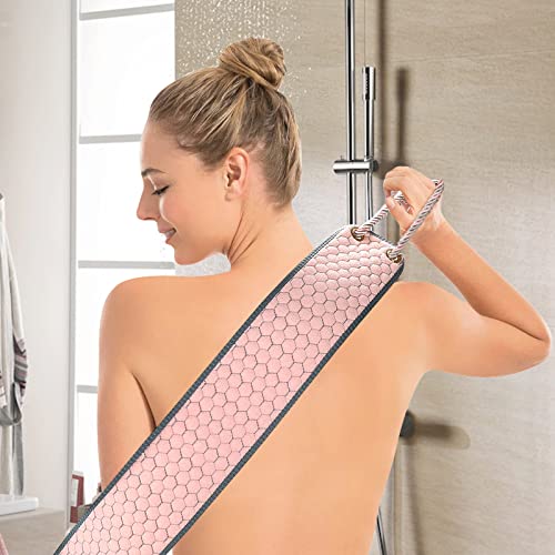 dodiff Exfoliating Back Scrubber for Shower, 38 Inches Back Washer with Handles, Exfoliating Washcloth Body Exfoliator Bath Tool to Scrub Your Body Deeply for Men & Women Exfoliation (Pink)