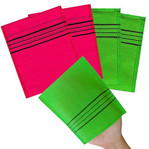 NOPIGO Korean Asian Exfoliating Bath Washcloth Mitt for Remove Dead Skin.Exfoliating Body Scrubber.Exfoliating Gloves for Body Scrub (green2 red2)