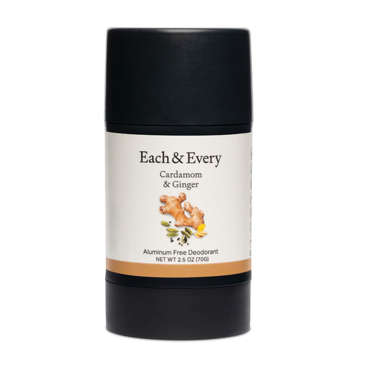 Each & Every All Natural Deodorant - Aluminum Free Deodorant for Women & Men - Cardamom & Ginger - Sensitive Skin Friendly & All Day Odor Protection - Travel Size Plant-Based Packaging (2.5 Oz)