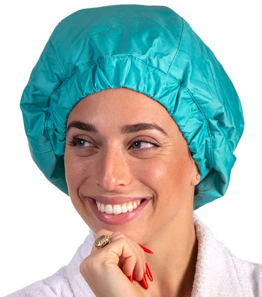 Premium Shower Cap for Women - 1000+ Showers, 100% Waterproof, Double-Sided, Large Shower Cap For Long Hair & Great For Curls (Anti-Frizz Terry Cloth Lining) Turquoise.