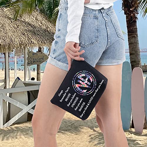 LEVLO Narcotics Anonymous Cosmetic Make up Bag NA Sobriety Gift NA Recovery You Are Braver Stronger Smarter Than You Think Makeup Zipper Pouch Bag (NA Black)