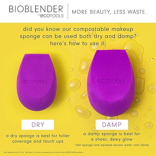 EcoTools Bioblender Makeup Sponge Duo, Compostable Makeup Blender, For Liquid & Cream Foundation, Seamless Application, Eco-Friendly Beauty Sponge, Cruelty-Free & Latex Free, 2 Count