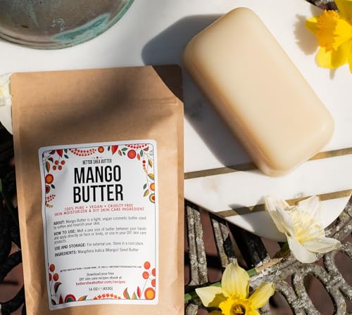 Raw Mango Butter - 100% Natural Skin and Hair Moisturizer - Use with Shea in DIY Whipped Body Butter, Mango Body Lotion, Lip Gloss and Soap Making, 8 oz Block