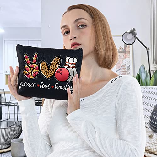 WZMPA Bowling Cosmetic Makeup Bag Bowling Lover Gifts Peace Love Bowling Ball Zipper Pouch For Women Girls (Peace Bowling BL)