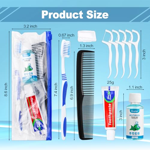 SLequipo 10 Set Travel Toothbrush Kit Bulk,Disposable Toothbrush with Toothpaste Set with Mouthwash,Toothpaste,Cover,Comb,Zip Bag,Floss Picks,Toothbrushes Set for Homeless,Travel