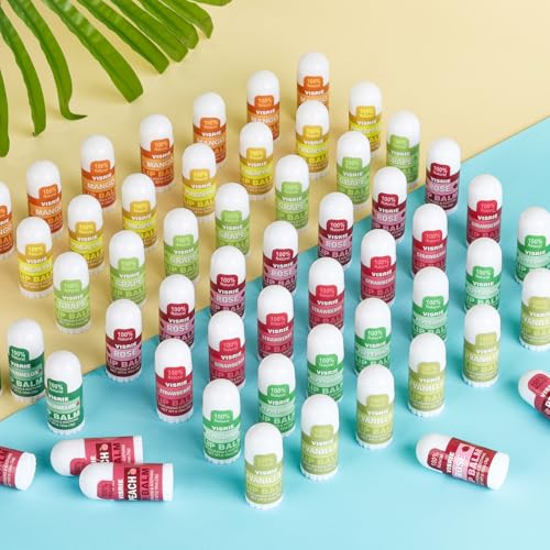 VISRIE Mini Lip Balm 20 Count, Lip Balm Bulk with Vitamin E & Coconut Oil, Moisturizing Lip Balm for Dry Cracked lips - 10 Flavors