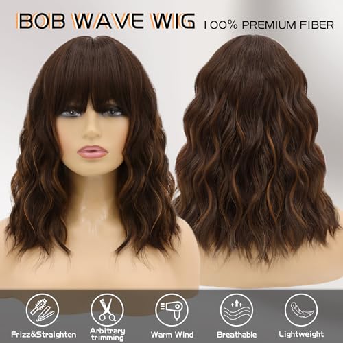 MOSINA Bob wig with Bangs for Women,Chocolate Brown Wig,14" synthetic bob wigs,Heat Resistant Fiber Wig,Suitable for work, parties and other occasions Use………