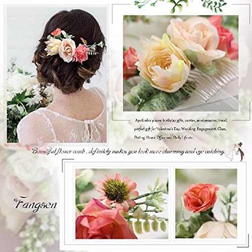 Fangsen Wedding Yucca Gloriosa L Rose Flower Hair Comb Bridal Flower Hair Clip Floral Hair Accessories for Women and Girls (Ivory)