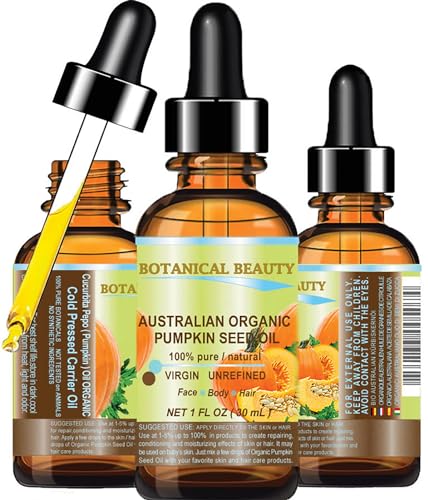 ORGANIC PUMPKIN SEED OIL Australian. 100% Pure/Natural/Undiluted/Unrefined Cold Pressed Carrier Oil. 1 Fl.oz.- 30 ml. For Skin, Hair, Lip And Nail Care. "One Of The Richest Sources Of Enzymes,