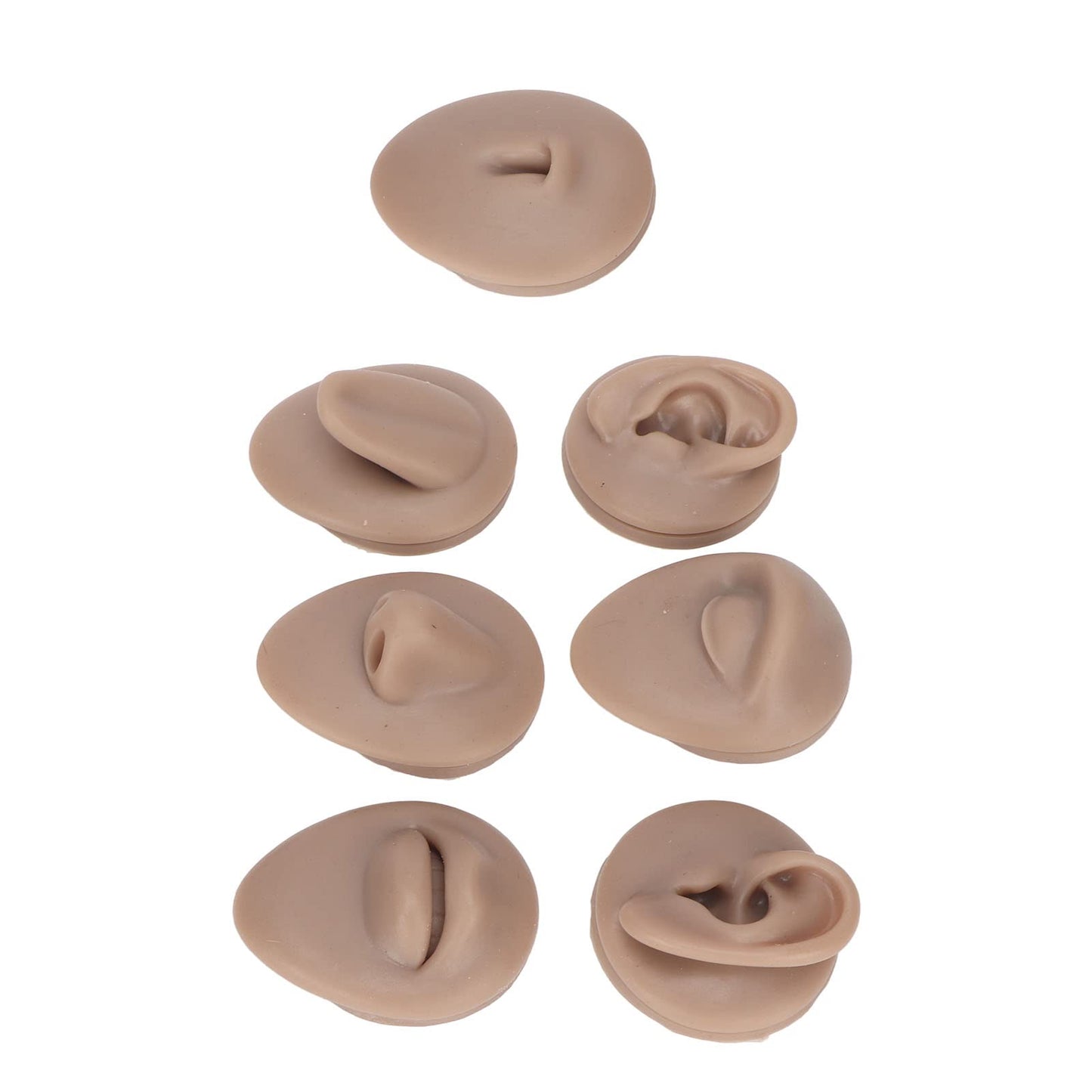 Soft Silicone Flexible Model Body Part Displays Set, Body Piercing Practice Model Simulation Ear Eye Nose Mouth Tongue and Belly Button Model for Novice Piercer (Dark Skin Colour)