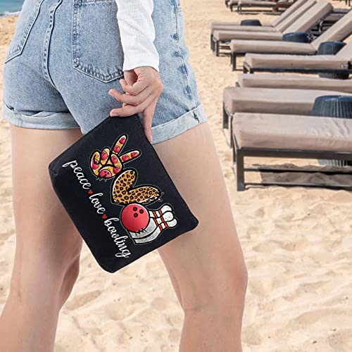 WZMPA Bowling Cosmetic Makeup Bag Bowling Lover Gifts Peace Love Bowling Ball Zipper Pouch For Women Girls (Peace Bowling BL)