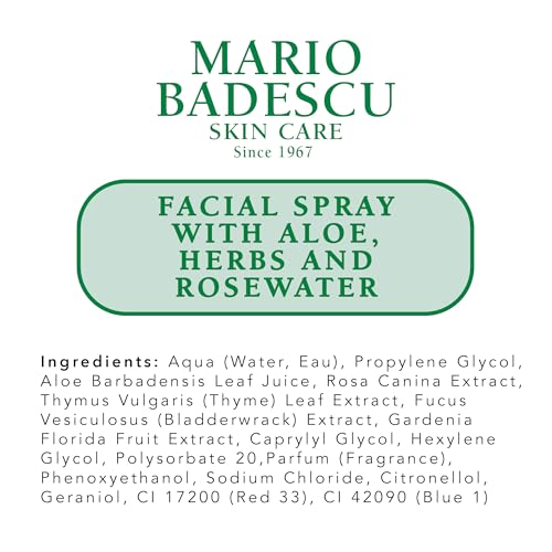 Mario Badescu Facial Spray with Aloe, Herbs and Rose Water for All Skin Types, Face Mist that Hydrates, Rejuvenates & Clarifies, 8 & 4 FL OZ Combo