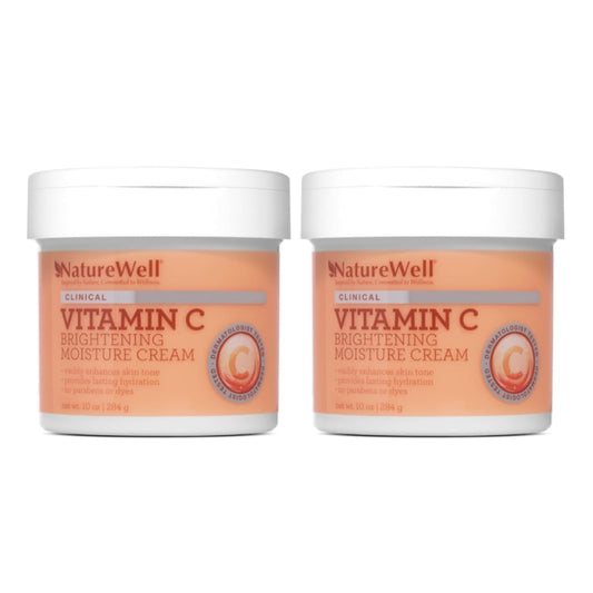 NATUREWELL Clinical Vitamin C Brightening Moisture Cream for Face & Body, Anti-Aging Skincare, Firming, Nourishing Hydration, Reduces Discoloration, Improve Overall Tone & Texture, 2 Pack - 10 Oz Each