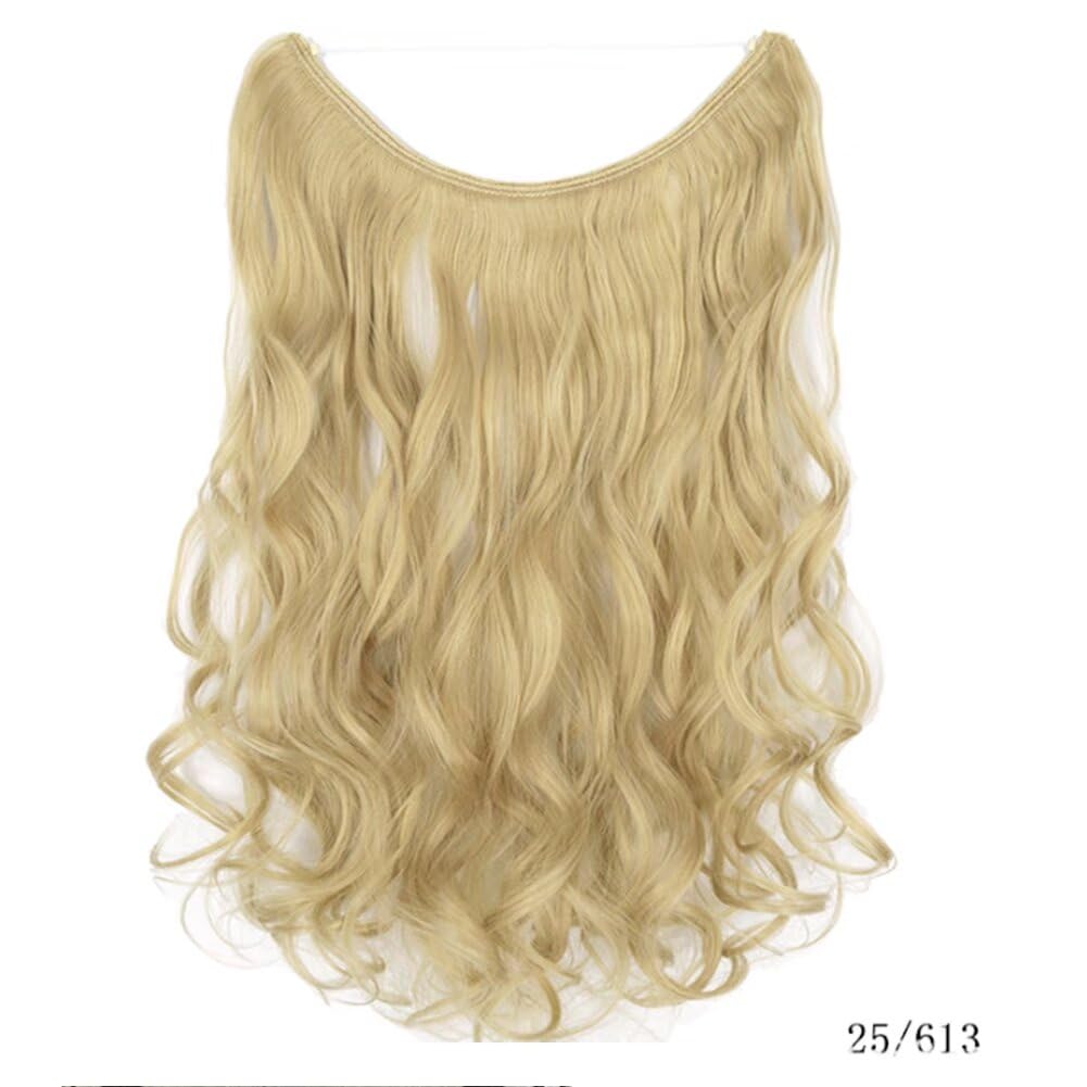 iLUU Hair Extensions Synthetic Hair 18" 80g #25/613 Highlights Light Blonde with Bleach Blonde Piano Color Long Curly Wavy Hairpieces Invisible Hidden String Transparent Wire Hair Extensions