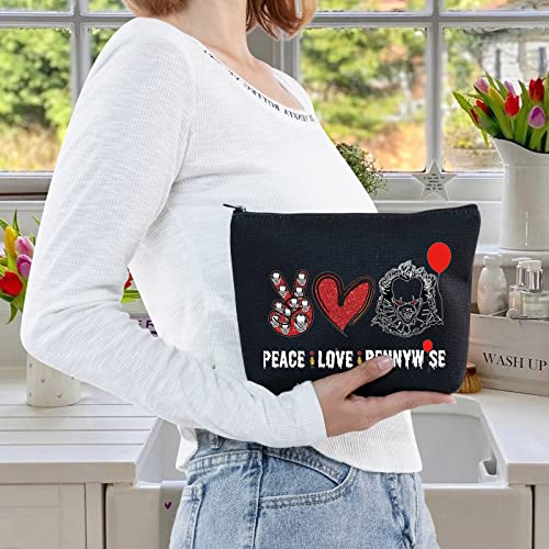 LEVLO Clowns Cosmetic Make Up Bag Movie Fans Gift Peace Love Movie Makeup Zipper Pouch Bag Horror Movie Gift (Black Peace Pennywise)