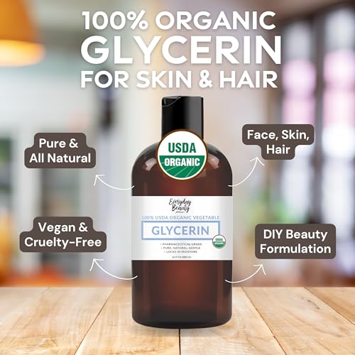 100% Organic Glycerin – USDA Certified - Perfect for DIY Beauty Products, Crafts, and Formulations – Derived From Coconut – Skin and Hair Moisturizer for Deep Hydration – 16 Fl Oz – By Everyday Beauty