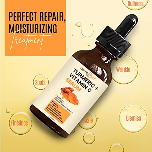 DERMAXGEN Turmeric Face Serum + Vitamin C: Organic Moisturizer for Acne Reduction, Clear Skin Tone, & Anti-Aging Benefits - Hydrate Dull & Dry Skin - Facial Serum - 1 FL OZ