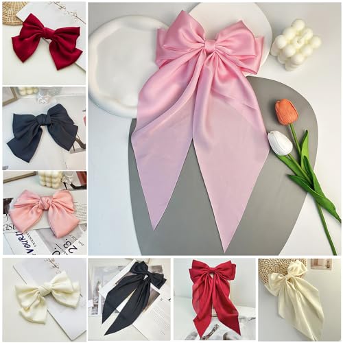 Bow Clips for Women, ELKINROVIC Mini Bow Clips Long Soft Small Coquette Bows Ribbon Bowknot Hair Bows for Girls Adult Kids(8Packs)