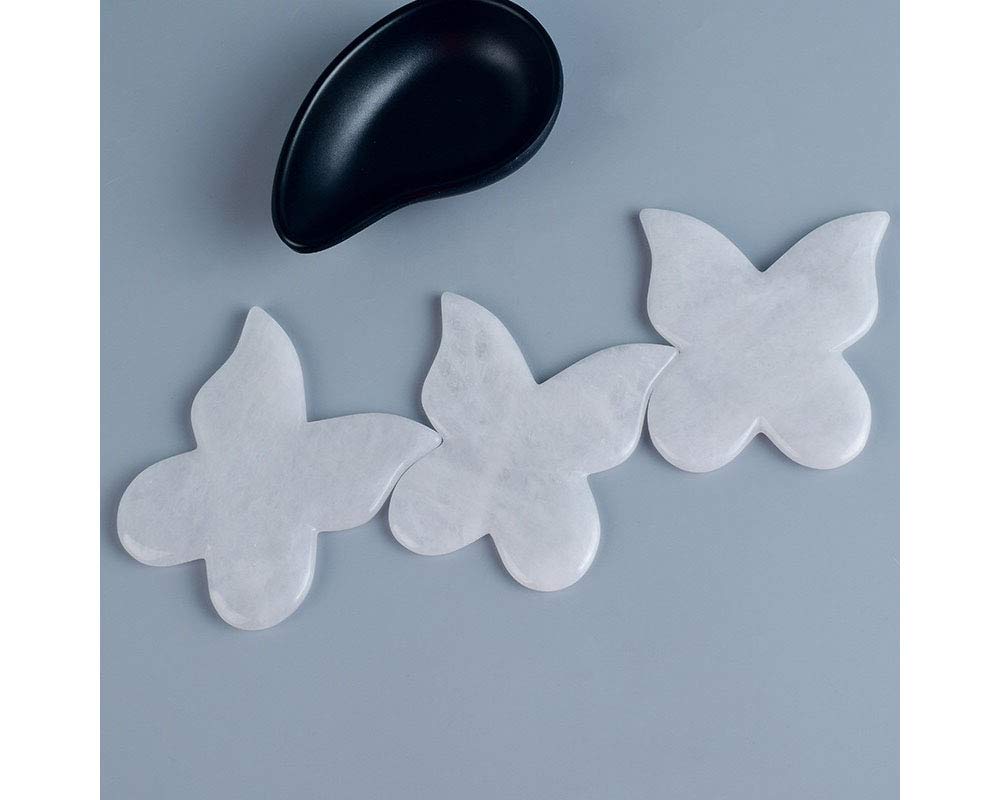 Natural Healing Crystal Clear Quartz Jade Gua Sha Butterfly Scraping Massage Tool, Genuine Healing Gemstone for Facial Lifting and Tightening Massage, Anti-Wrinkles, Anti-Aging (Clear Quartz)